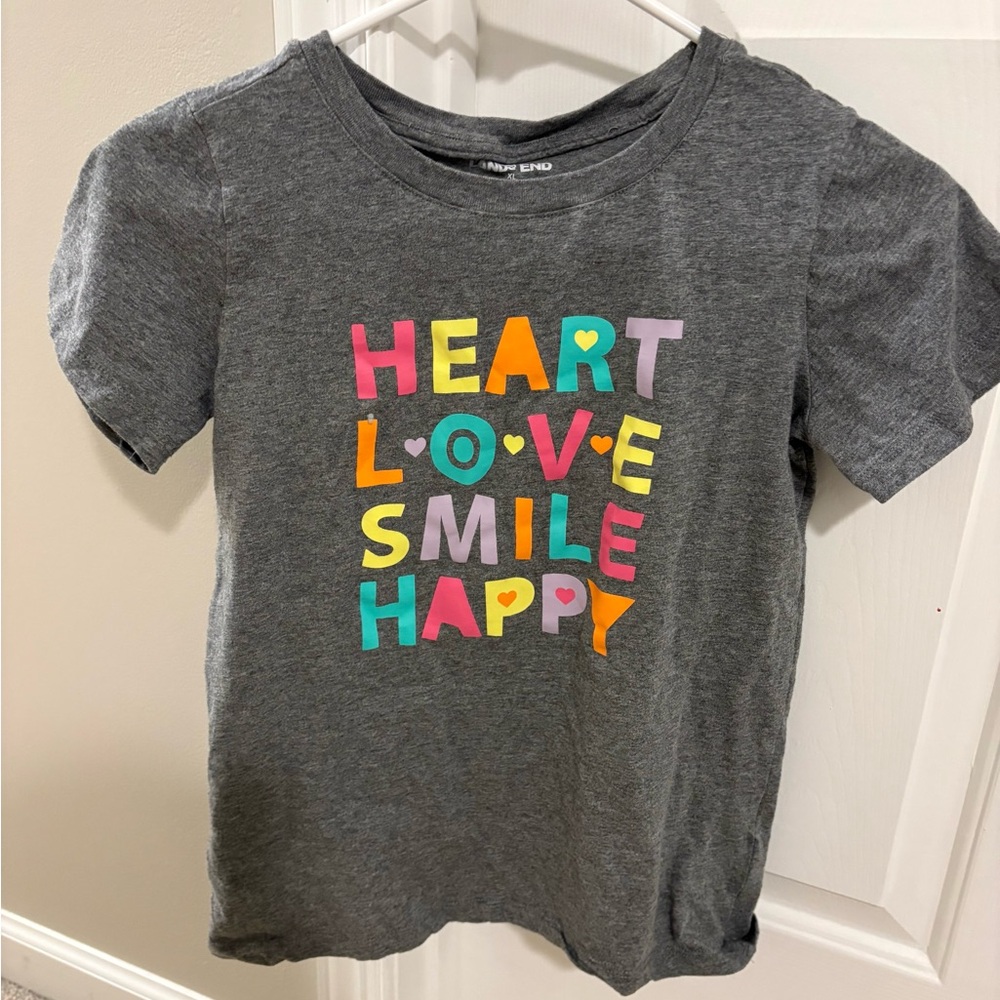 Lands' End Gray Tee with Colorful Heart Love Smile Happy Graphic